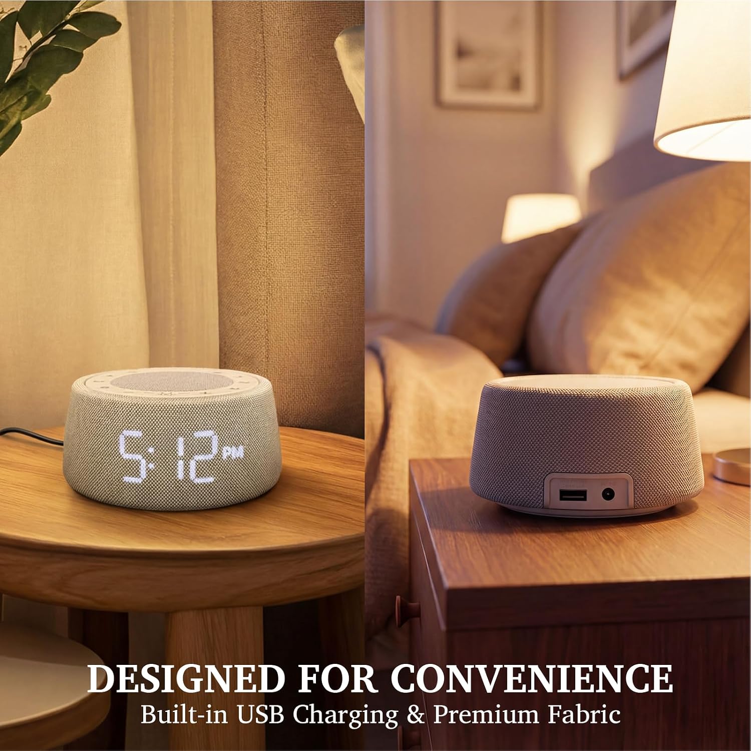 White Noise Alarm Clock for Bedroom, Bluetooth Speaker, Night Light | Sleep sounds, Bluetooth speaker, ambient night light, dimmable display, adjustable alarm volume, bedside routine for adults