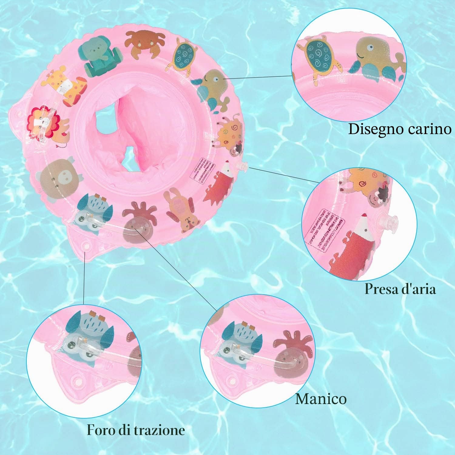 Anello da nuoto per bambini, anello da nuoto per bambini, sedia galleggiante gonfiabile regolabile per neonati, aiuto per il nuoto per neonati da 6 mesi a 36 mesi