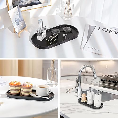 Miniatura 7 de Luxspire Bandeja de tocador de baño, bandeja dispensadora de jabón ovalada, bandejas de encimera de cocina, bandeja de baño de resina hecha a mano