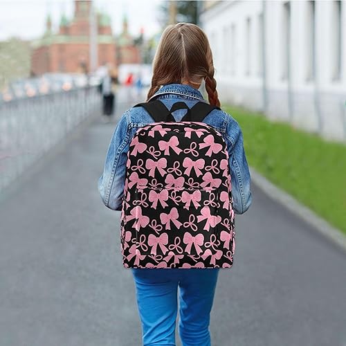 Miniatura 3 de MNSRUU Mochila para estudiante para la escuela, mochila para laptop, con lazo rosa, mochila estética para la escuela, mochila informal para