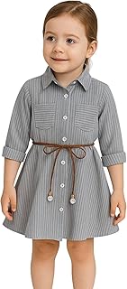 فستان قميص بناتي بأكمام طويلة وخطوط كلاسيكية تصميم عملي أنيق للبنات خامة مريحة مثالية للخروج والاستخدام اليومي من ميزا