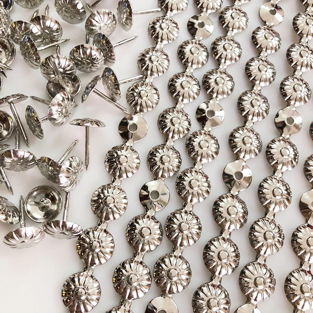 Let's Decorate 10 Meters D11mm Nickel Flower Plated Upholstery Tacks Strips,Decorative Nail Strips/Nailhead Trims,Sofa Tacks,DIY Furniture Accessory (H:11mm Nickel Flower)