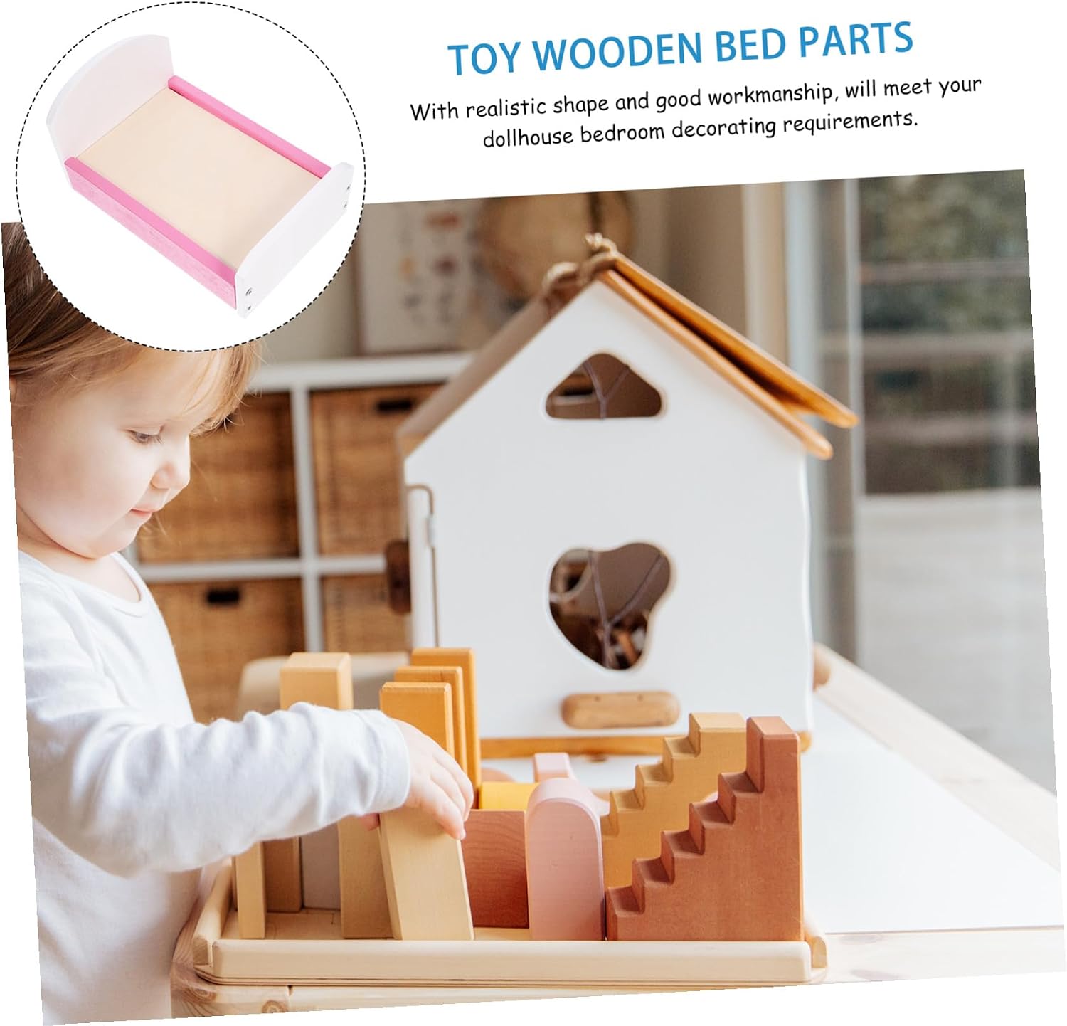Natural Wood Miniature Doll Bed for Dollhouse Furniture Small Wooden Bedroom Accessory Safe Reusable Mini Bed for Doll Decoration
