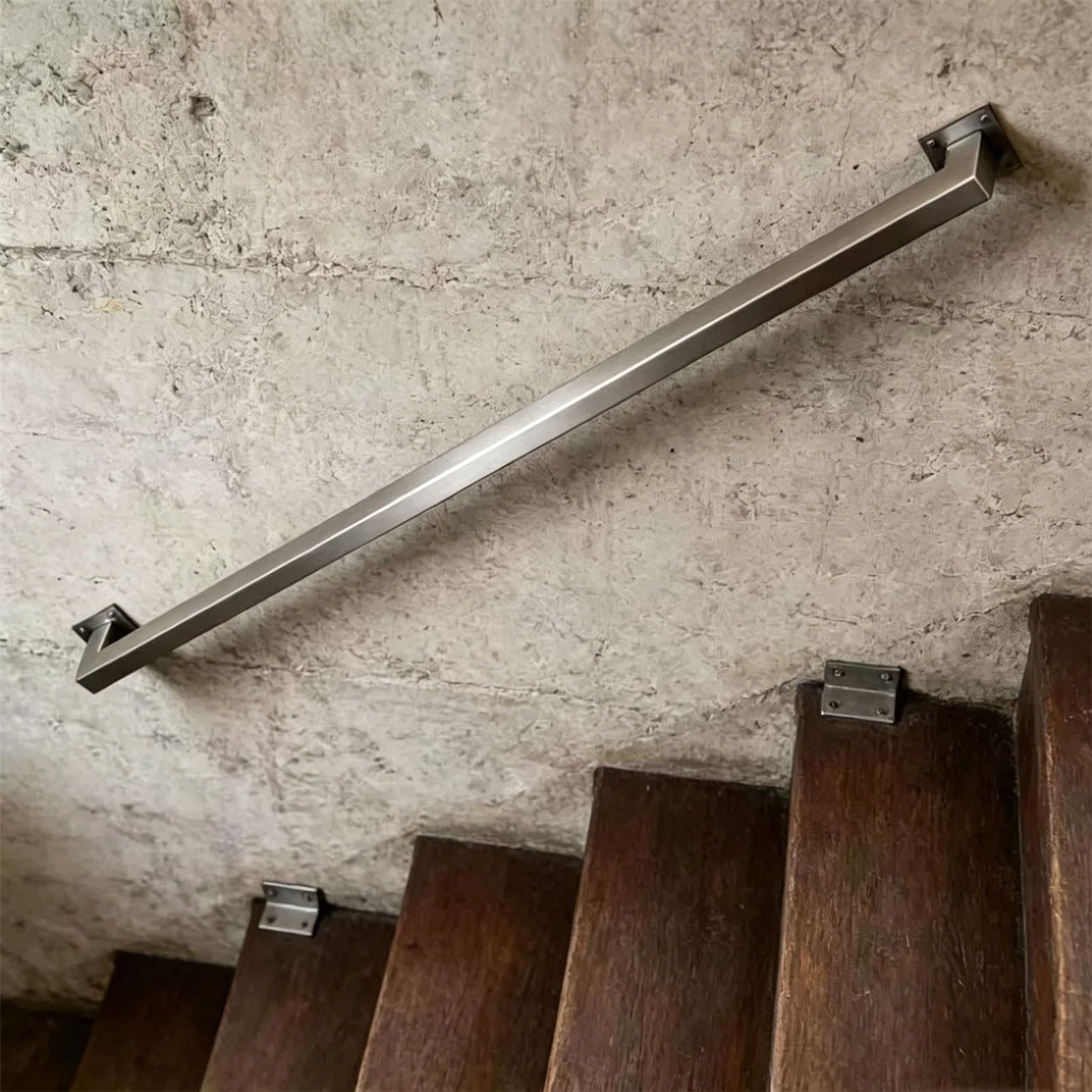 Poręcz przemysłowa z rur 30 cm-600 cm Poręcz ze szczotkowanej stali nierdzewnej Pręt wsporczy balustrady, wewnątrz Zewnętrzny uchwyt do montażu na ścianie, srebrny(3.5m)