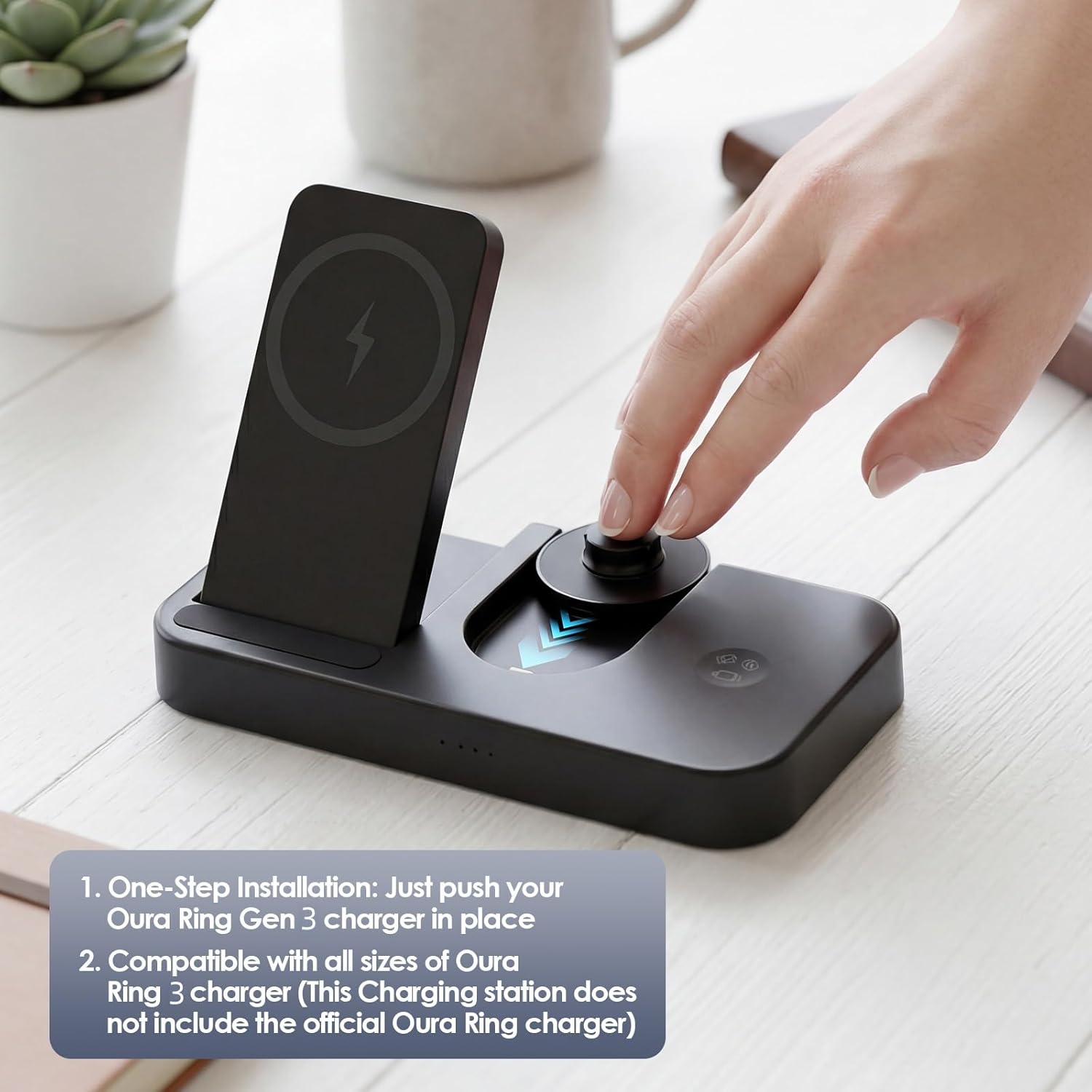 4 in 1 Charging Station for Oura Ring Gen 3 Charger (Oura Ring Charger NOT Included), 25W Fast Magnetic Charger for iPhone, Apple Watch, AirPods, Wireless Charger for Samsung Galaxy
