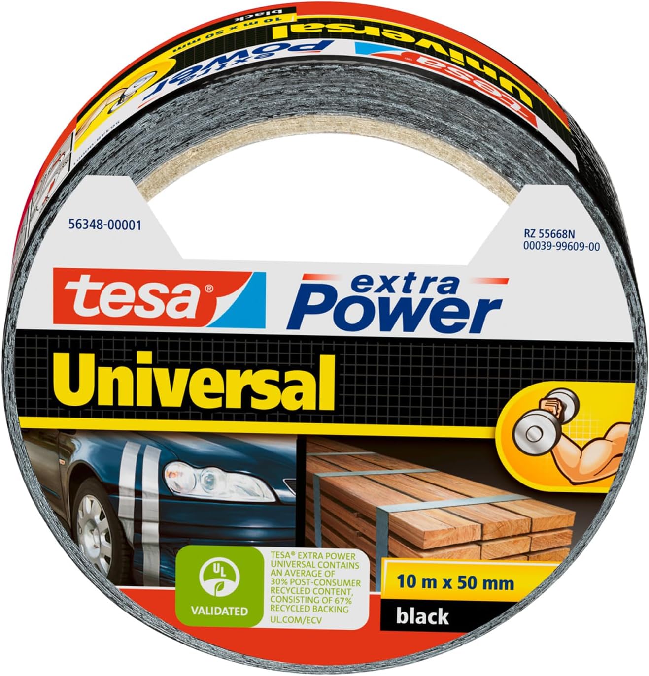 tesa extra Power Universal Duct Tape - Adhesive Tape with Extra Strong Hold and Versatile Use - For Repairs, Fastening, Sealing and More - Black - 1 roll - 10 m x 50 mm