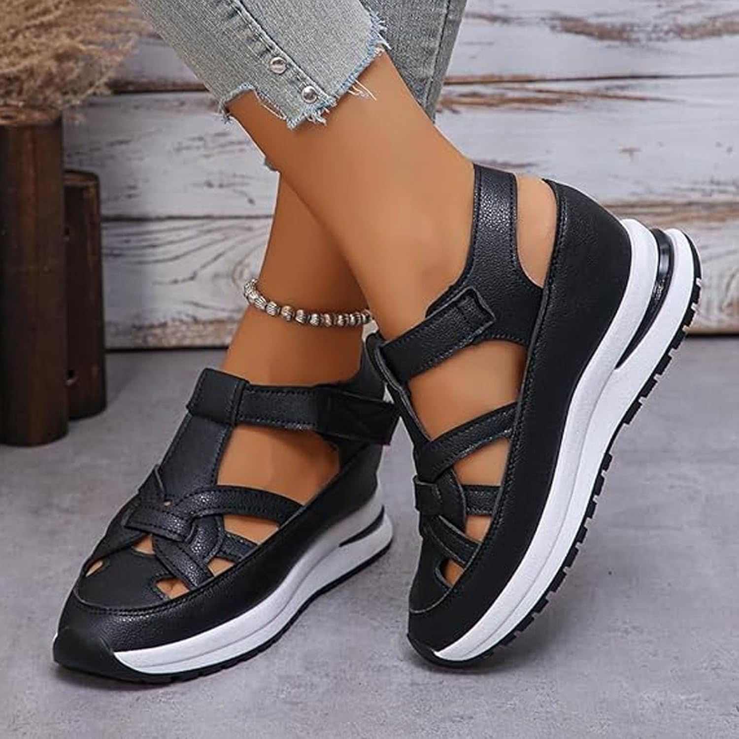 Women's Wedge Platform Sneaker Sandals Hollow Out Breathable Orthopedic Wedge Sneakers, 2026 New Comfortable Lightweight Tennis Shoes for Women