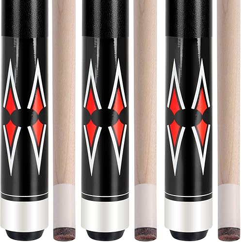 AKLOT Taco de billar de billar, 3 juegos de palos de billar de arce canadiense de 58 pulgadas, palo de billar de peso mixto