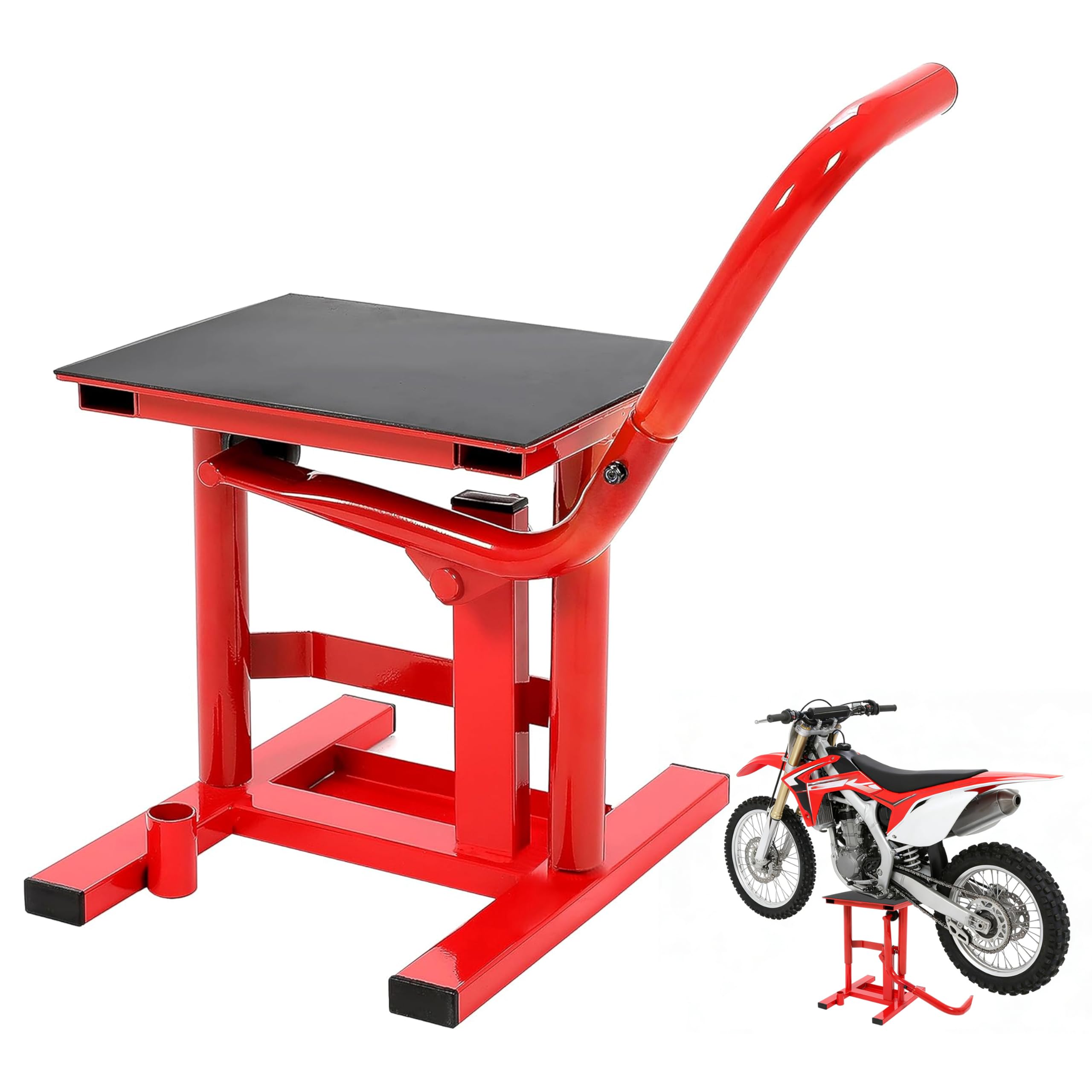 ALMULOO Soporte de elevación para moto de cross, soporte de elevación para gato de motocicleta, capacidad de 330 libras, altura ajustable de 10.1 a 19.7 pulgadas, mesa de elevación de acero