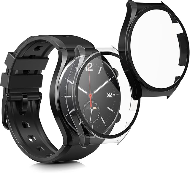 kwmobile Pokrowiec kompatybilny z Xiaomi Watch S1 - 2 x szkło hartowane z plastikową ramką - czarny/przezroczysty