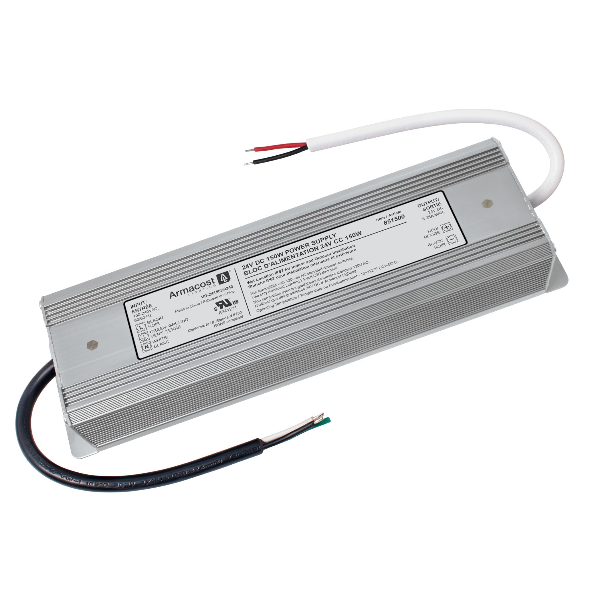 Armacost Lighting 851500 150 Watt, 24V DC LED Power Supply, Silver