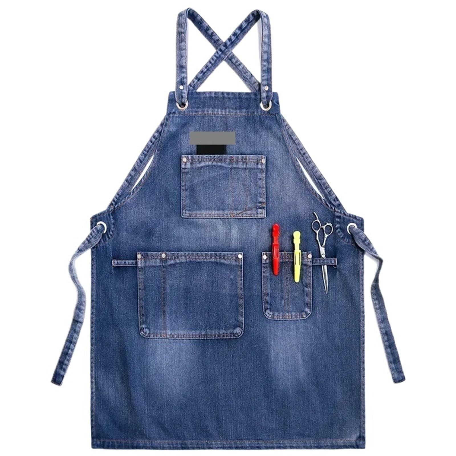 Lot de 2 tabliers en jean épais avec poche for femme et homme, idéal for coiffeur, barista, café, salon coiffure pour Hommes et Femmes