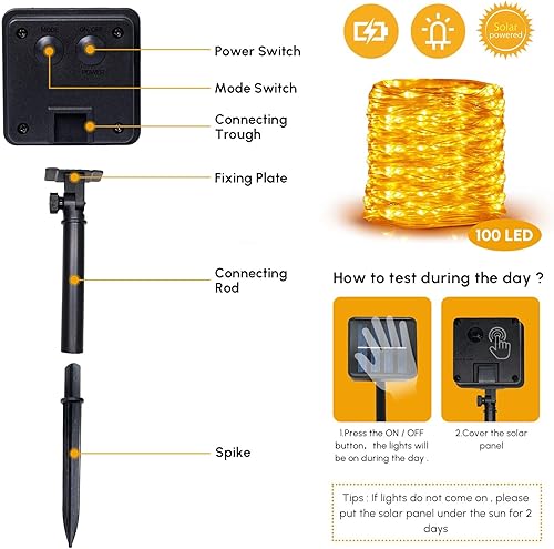 Miniatura 4 de Paquete de 2 tiras de luces solares para decoración al aire libre con 8 modos en total de 80 pies, 200 luces LED impermeables de alambre de cobre,