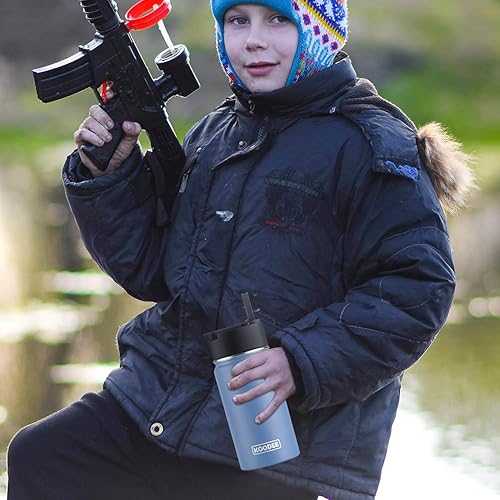 Miniatura 5 de Koodee - Botella de agua de acero inoxidable con tapa para popote, termo de boca ancha de 32 oz con doble pared, aislada al vacío, para deportes,