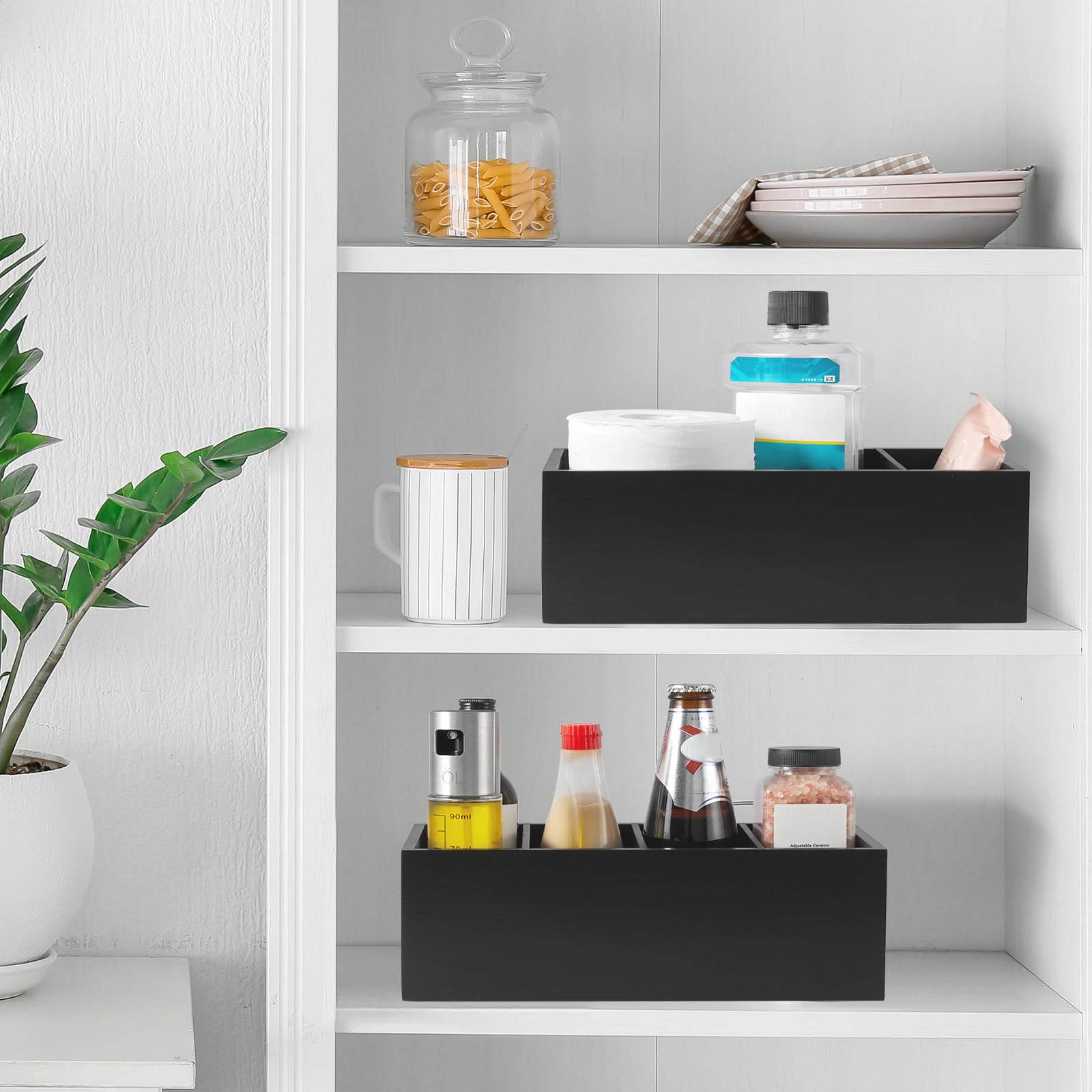 Organización de despensa y contenedores de almacenamiento, organizador de paquetes de condimentos con divisores extraíbles, organizador de almacenamiento de madera para cocina, despensa, 5