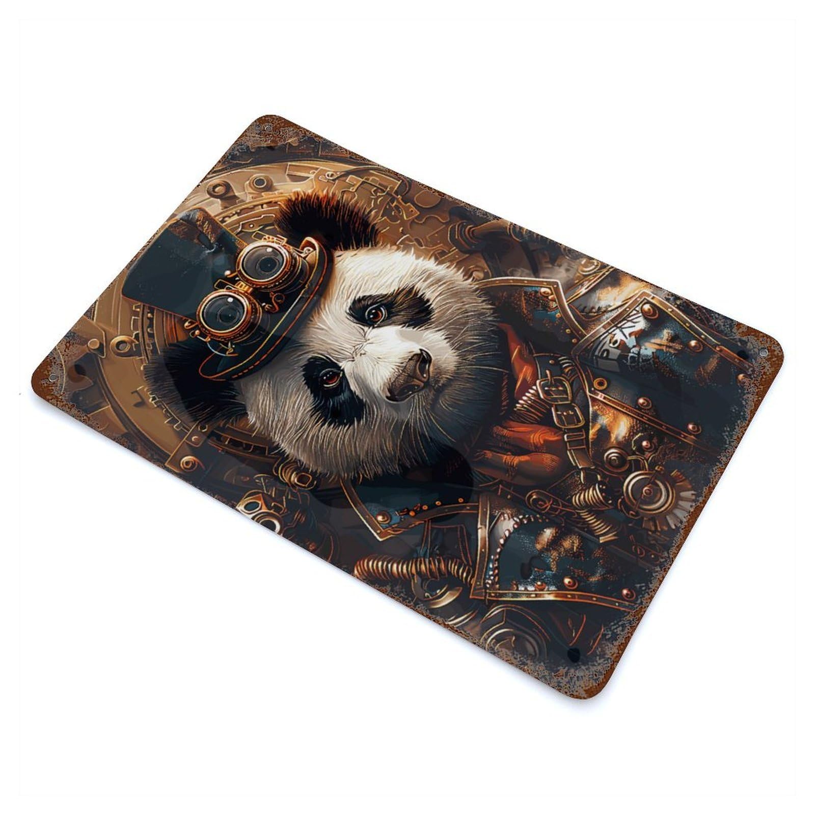 Steampunk Animal Panda 11.8"x7.9" Rusty Metal Tin Sign, Novelty Wall Decor for Cafe, Home Bar And Lounge Decor