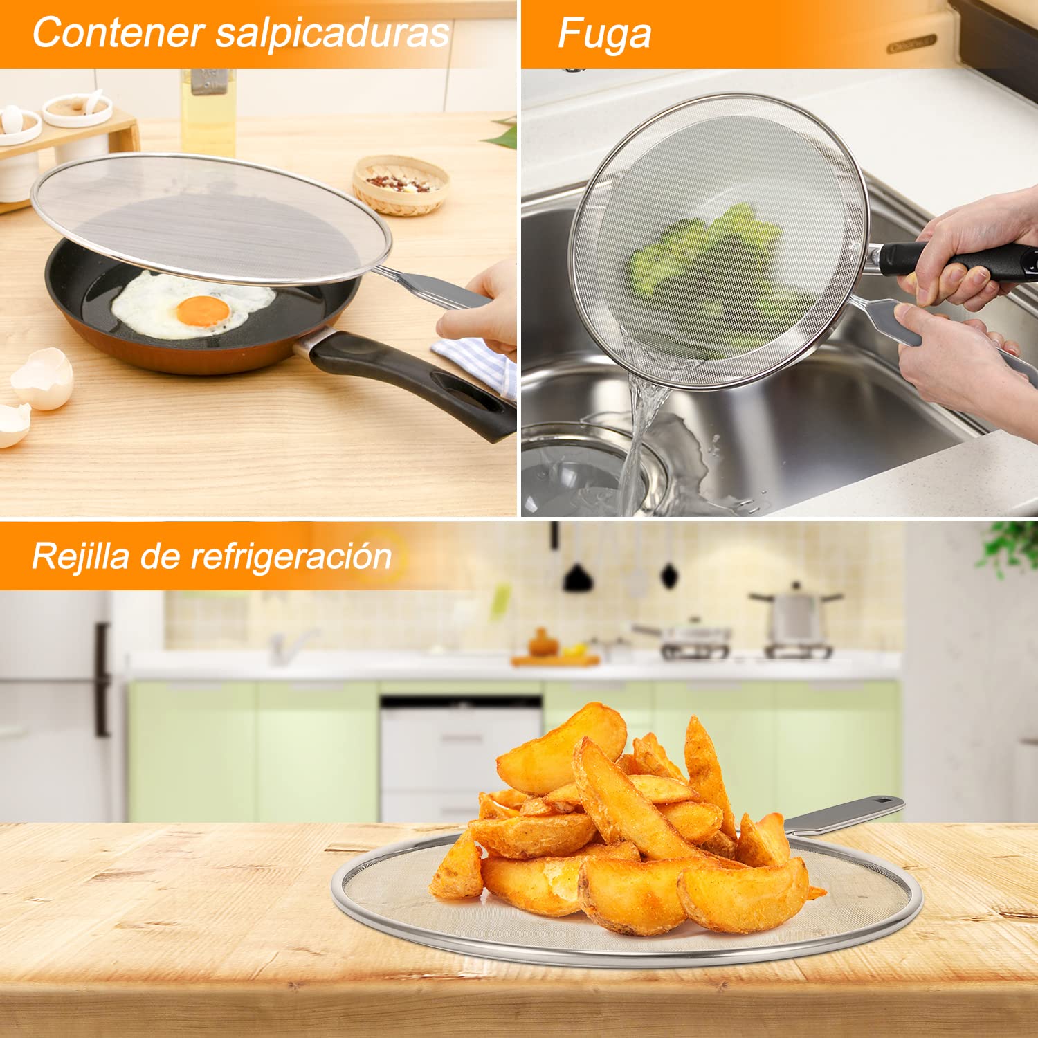 Fostoy Juego de 3 Tapas de Malla Antisalpicaduras,Protector de Pantalla antisalpicaduras de Acero Inoxidable Ultrafina de Acero ara Muchas ollas, sartenes, Tapa a Prueba de Aceite