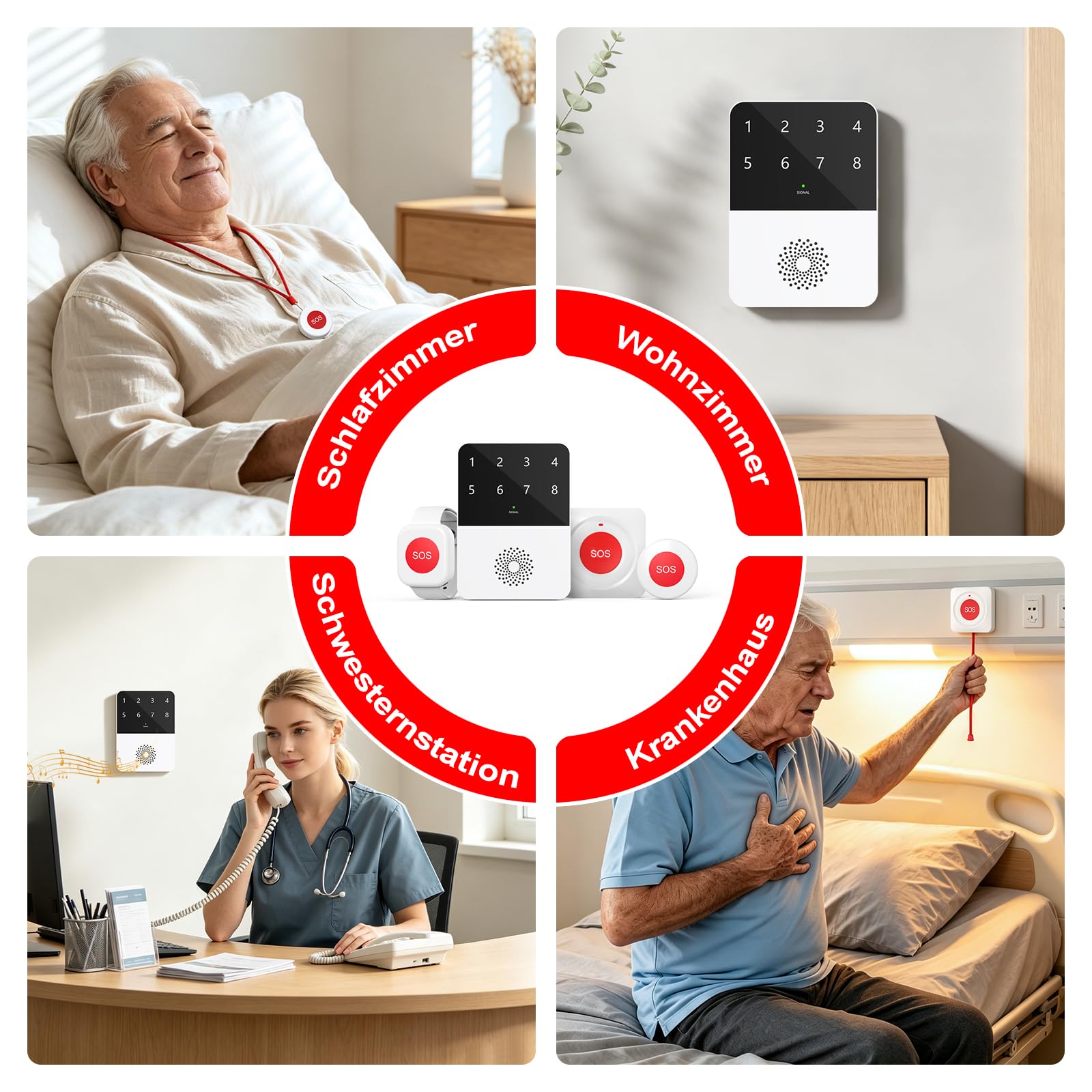 Tuya Smart WiFi Hausnotruf, Notrufknopf für Senioren, Anzeige & App-Benachrichtigungen, Tragbares Notfallarmband Notrufknopf, 2 Notfallknopf,1 Armband,1 Empfänger für Senioren,Behinderte,Kinder