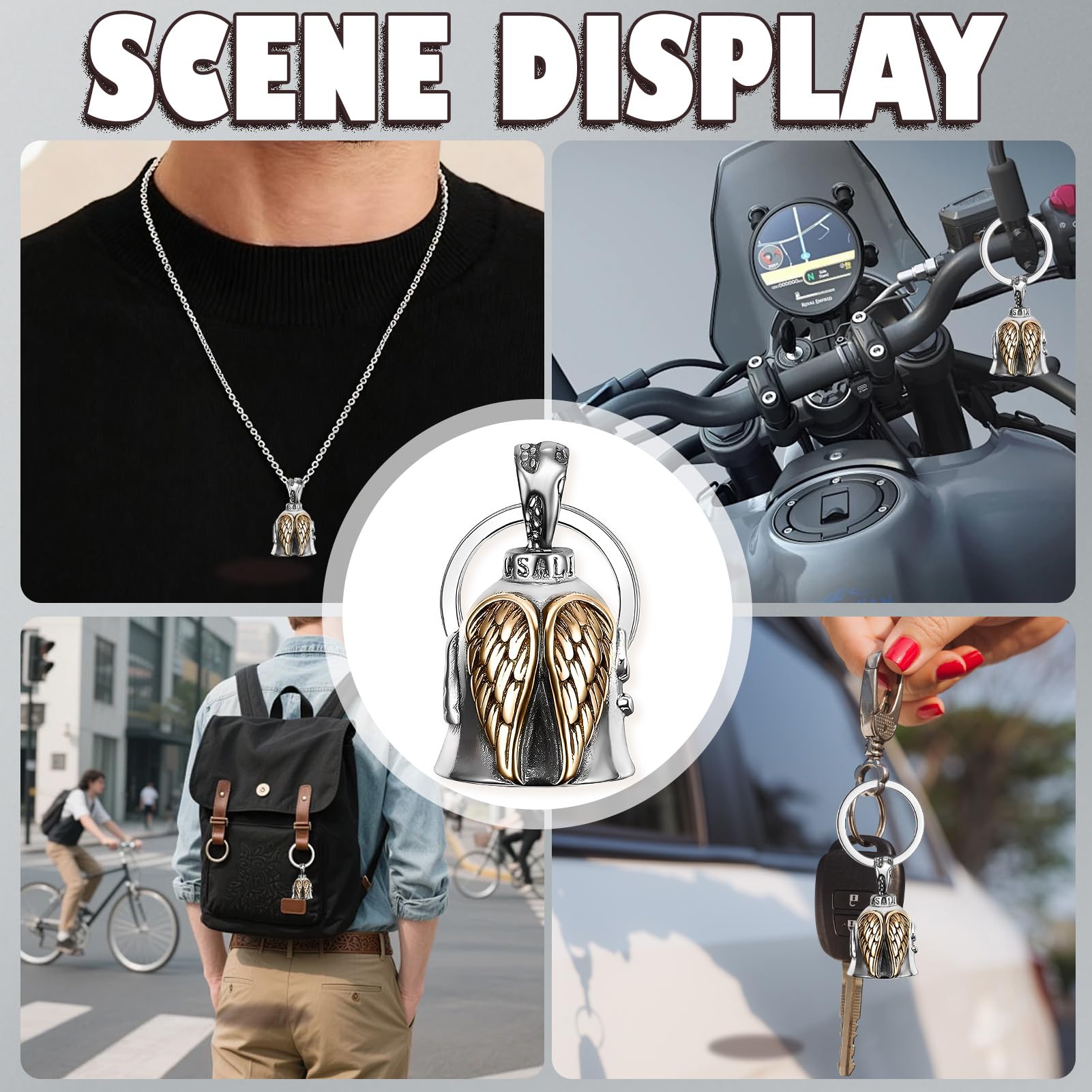 Campana de motorista Guardian, campana para motocicleta, amuleto de la suerte, campanilla para motocicleta, campana de acero inoxidable, accesorios para colgar en la campana, llavero para bendecir la - 5