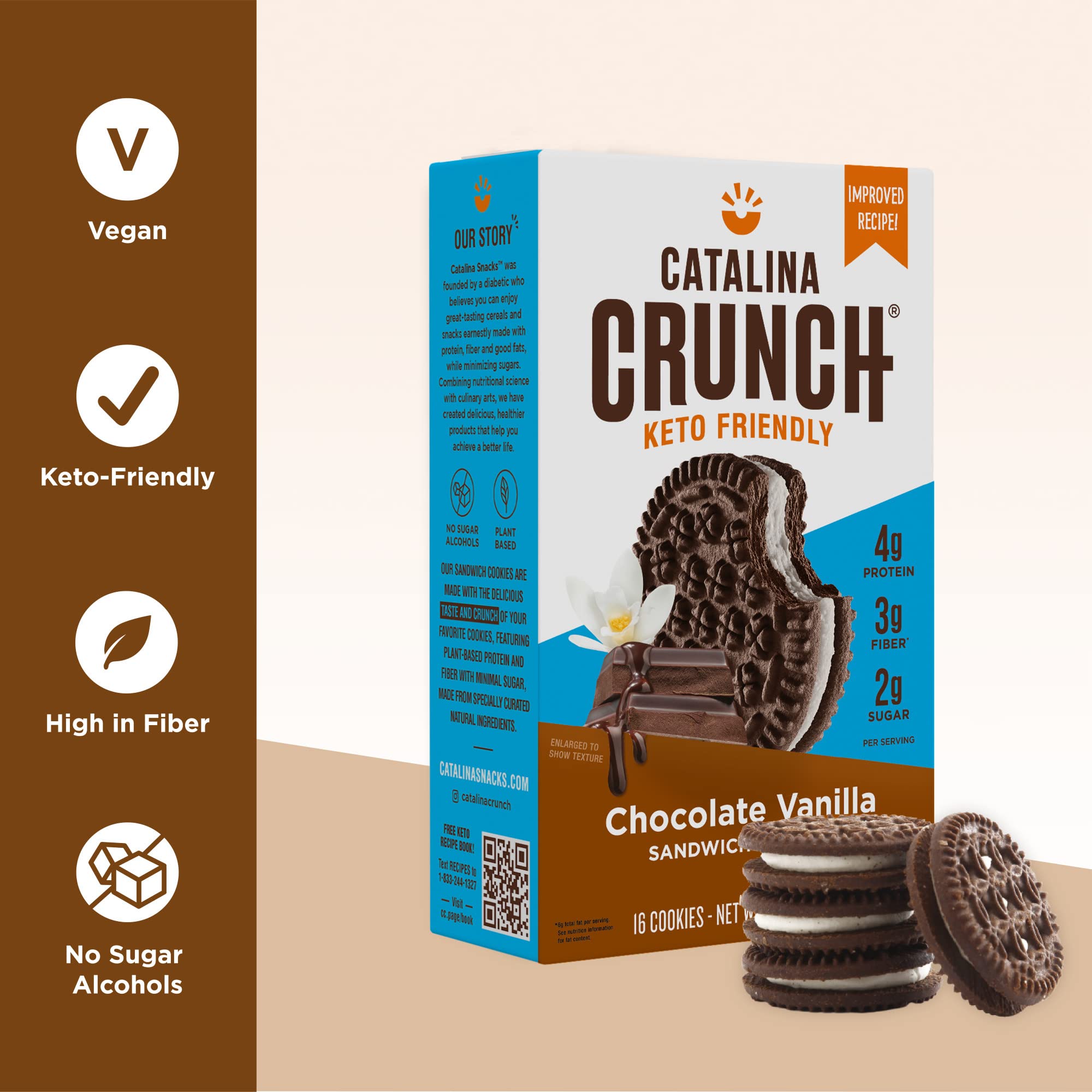 Catalina Crunch Chocolate Vanilla Keto Sandwich Cookies 2 Pack, (6.8 oz Boxes) Keto Snacks