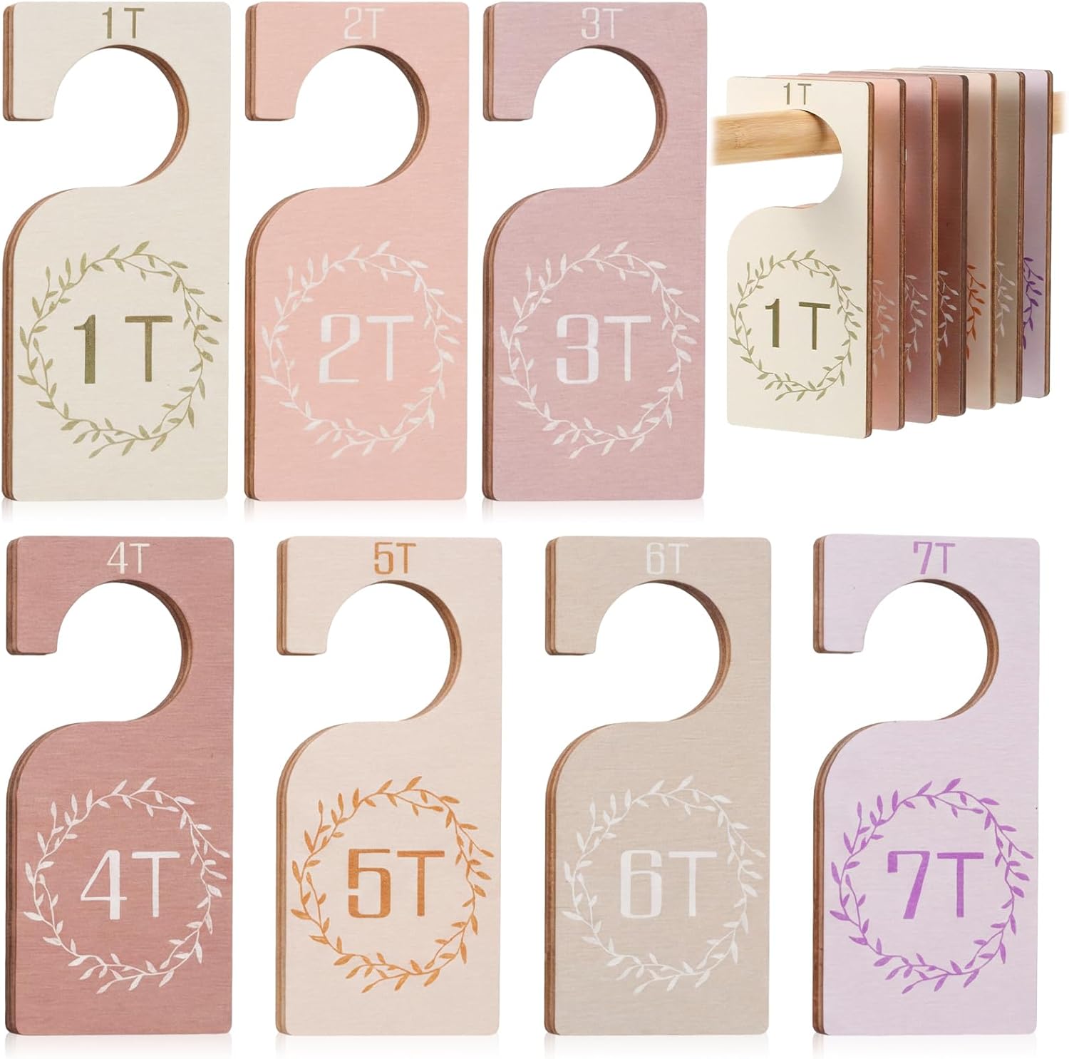 Patelai 7 Pcs Wooden Baby Closet Dividers for Clothes Organizer 1T to 7T Hanger Closet Dividers Nursery Organization for Home Baby Kids Newborn Infant Clothes (Earth Tone)