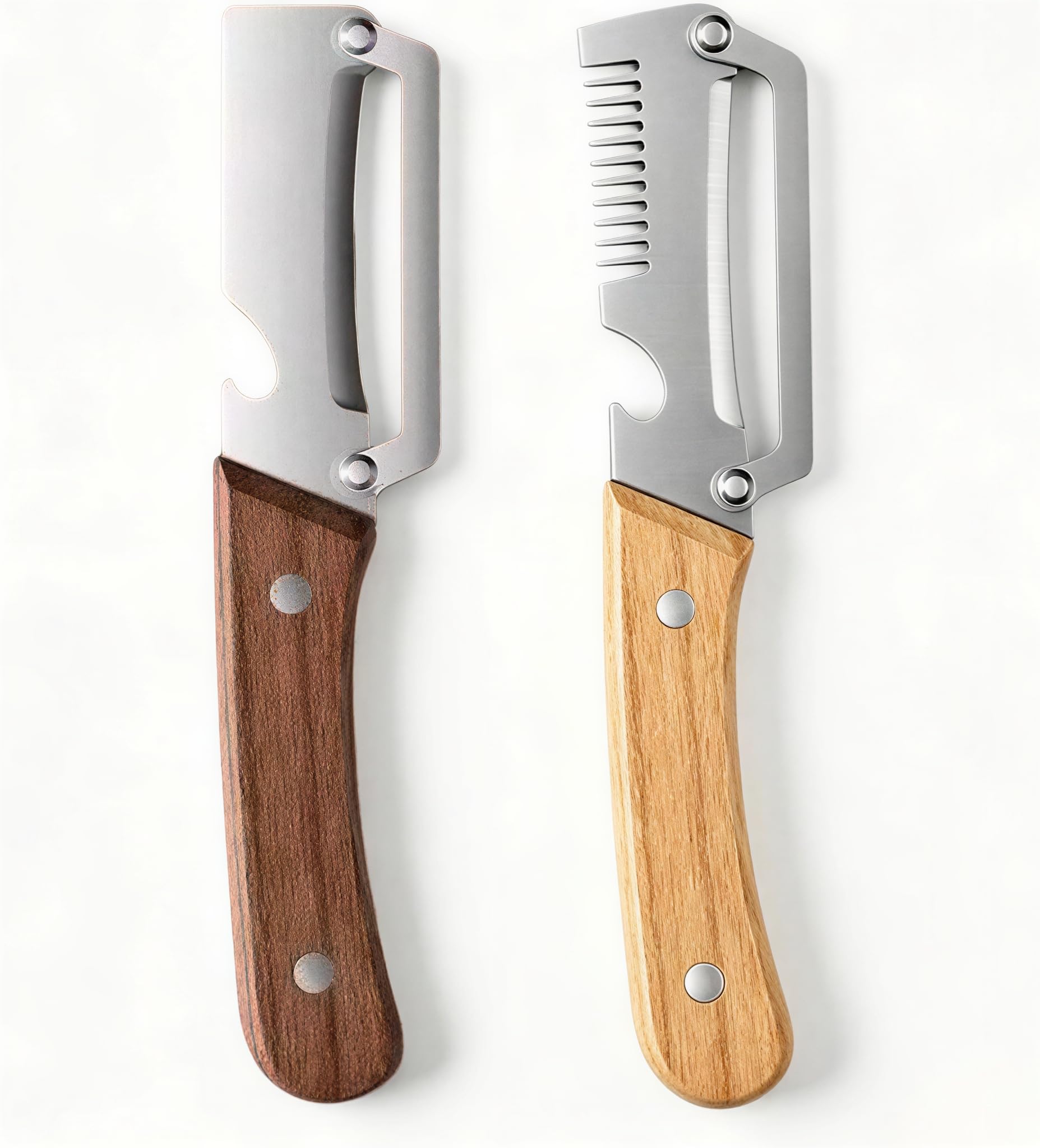Strumento multifunzionale per cucina 3-in-1 Pelapatate Affettacipolle Apriscatole in acciaio antiruggine manico ergonomico legno