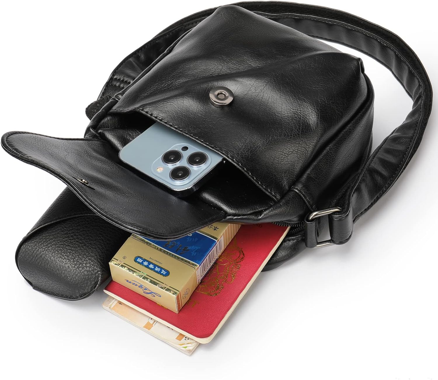 Miniatura 4 de Pequeña bolsa cruzada para hombres mini bolsa de mensajero bandolera para teléfono pasaporte cuero suave bolso de mano