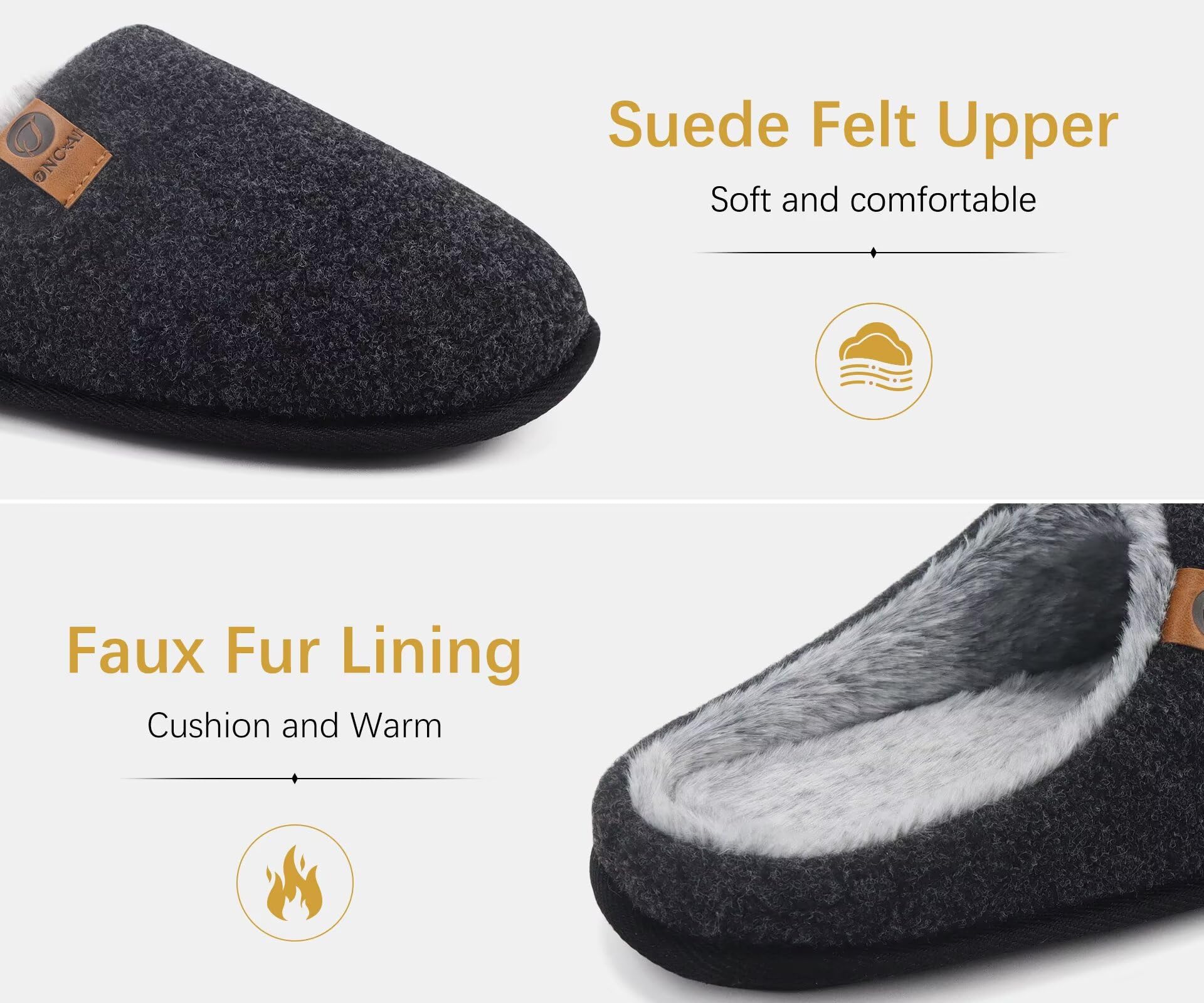 ONCAI Pantofole da Uomo Invernali, Comoda Memory Foam Calde Scarpe da Casa in Lana Con Suola Antiscivolo Taglia 40-49 EU