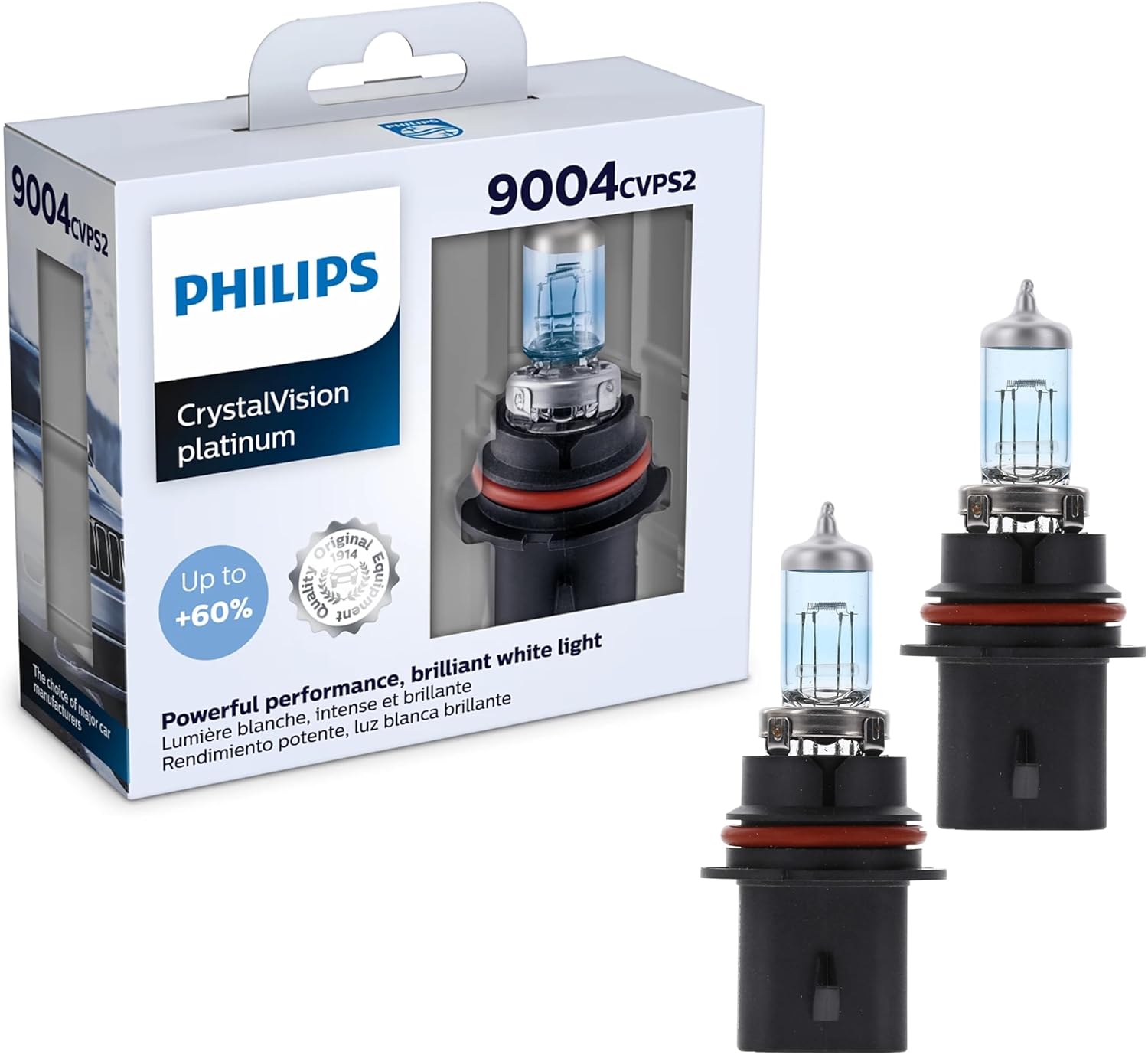 Philips Automotive Lighting 9004 CrystalVision Platinum Superior Upgrade Automotive Replacement Bright White Headlight Bulb, Fits Select High Beam, Low Beam, Fog Positions (2 Pack)