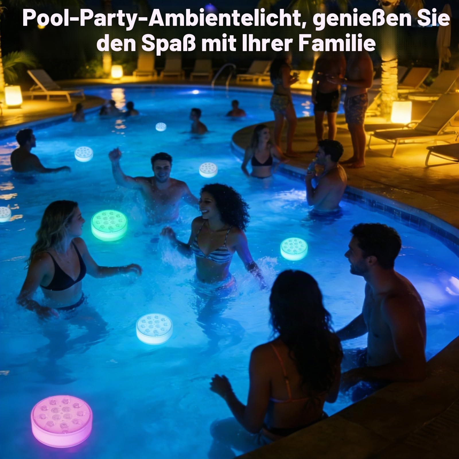 2 Stück Unterwasser LED mit Fernbedienung, Pool Beleuchtung Unterwasser, RGB-Multi-Farbwechsel mit IP68-Wasserdicht, Wiederaufladbare Magnetische Pool lichter für Schwimmbad, Spa, Aquarium, Party