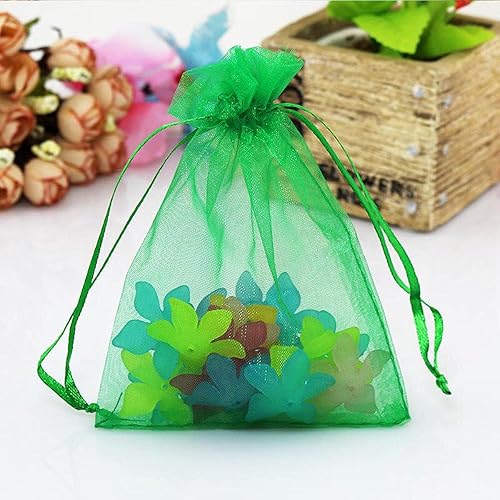 Miniatura 6 de Dkrsyz Paquete de 50 bolsas de organza de regalo con cordón verde de 4 x 6 pulgadas para baby shower, Navidad, cumpleaños de bebé, recuerdo de