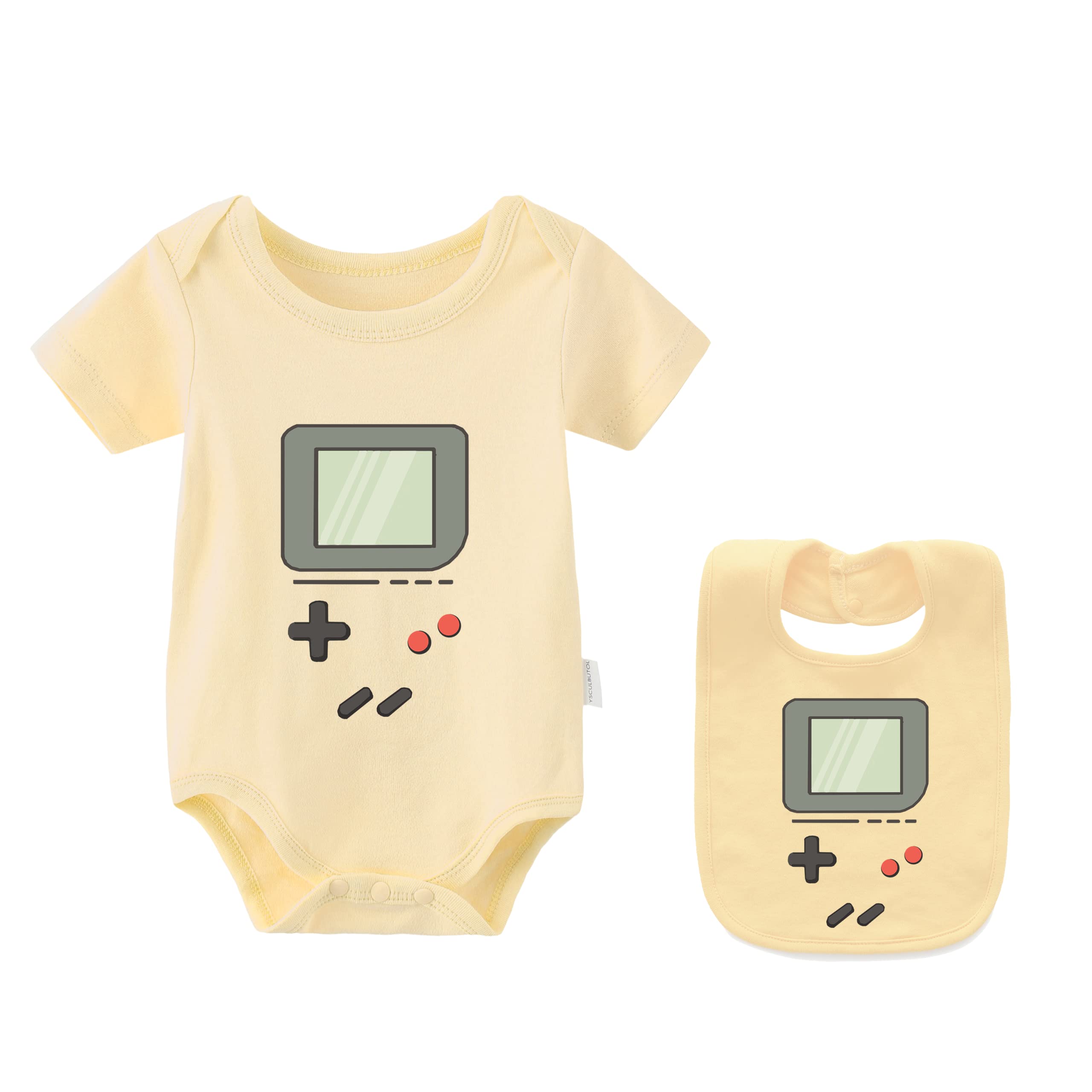 culbutomind Baby Twins Bodysuit Game Player Newborn Baby Unisex Romper Infant Outfits Jumpsuit With Bibs Set(Yellow 4-6M) — image 1
