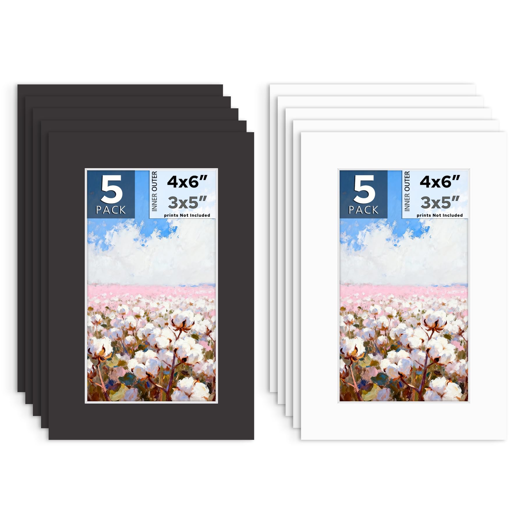 Mat Board Center, 10 Pack 4x6 Photo Mat for 3x5 Pictures, White &amp; Black