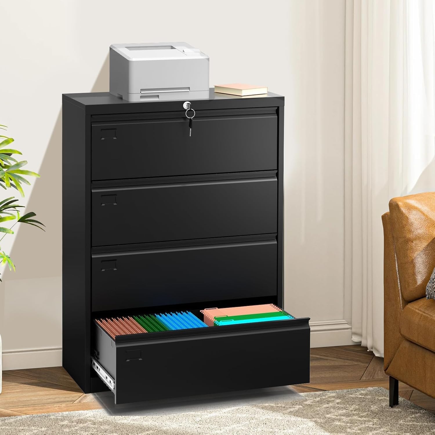 3-Drawer Lateral File Cabinet with Lock, 52"H Metal Filing Cabinet for Home Office & Business Use – for Letter, Legal, A4, F4 Files, 320 LB Weight Capacity,Easy to Assemble (Black, 3 Drawer)