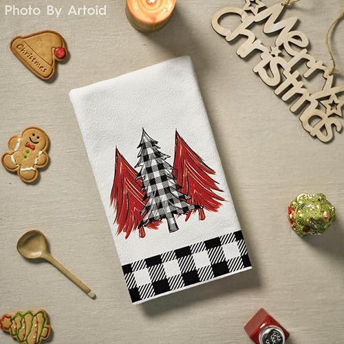 Miniatura 4 de Artoid Mode Juego de 2 toallas de cocina con diseño de árboles de Navidad de búfalo blanco y negro, 18 x 26 pulgadas, decoración de invierno de