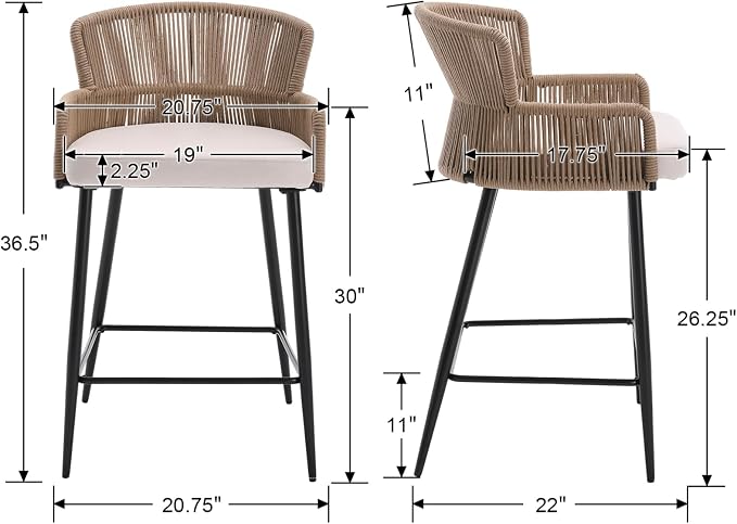 Butaco Beige de Estilo Rústico con Asiento de Lino y Estructura Metálica miniatura 2