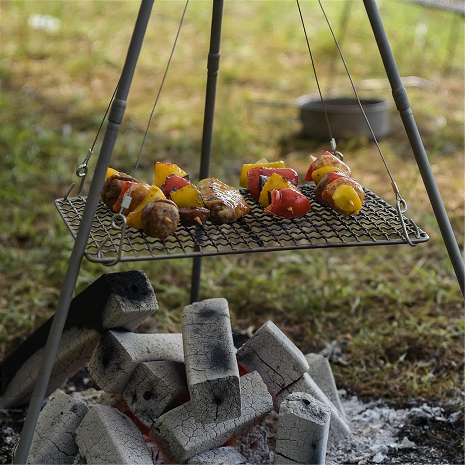 Boundless Voyage Ultralight Barbecue Tool Sets, Charcoal Titanium Grill Plate & Stainless Steel Hanging Wire with Hooks Include a Carry Bag