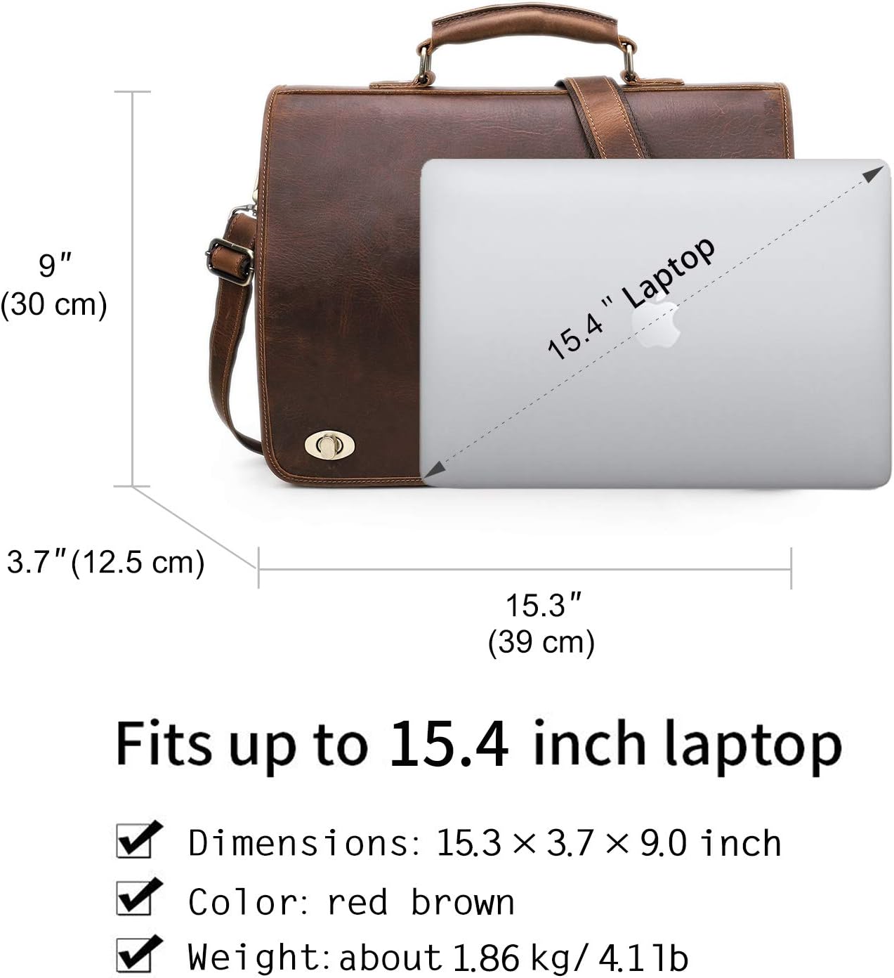 CONTACTS Messenger Bag for Men Large 15.4 Inch Briefcase Crazy Horse Leather Laptop Bag Vintage Crossbody Shoulder Handbag for Work Travel - Image 4