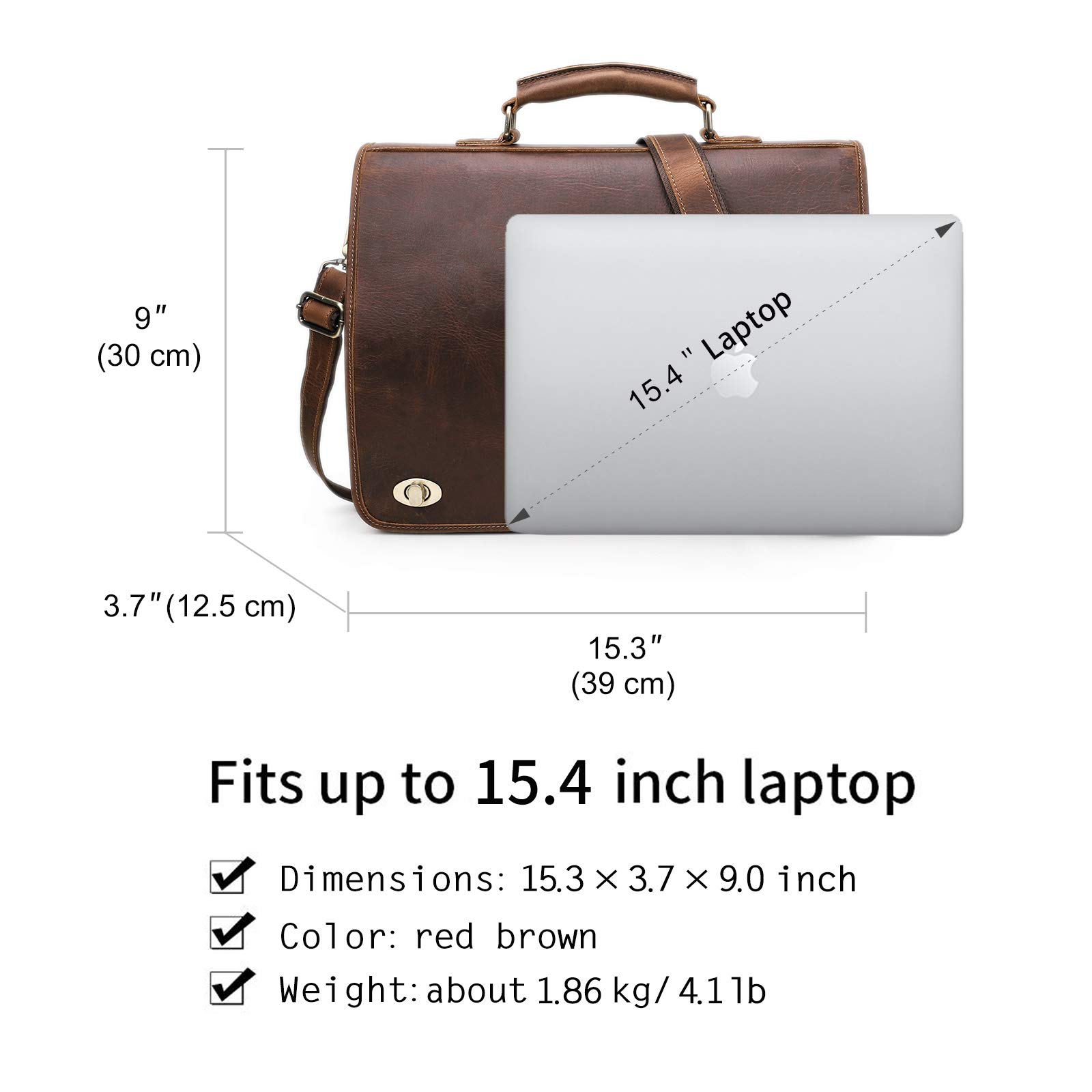 Contacts Maletín de piel auténtica para hombre de 14 pulgadas, bolso cruzado casual vintage para negocios, para hombres y mujeres, viajes, escuela, abogados, Marrón oscuro, 40,6 cm, Talla única