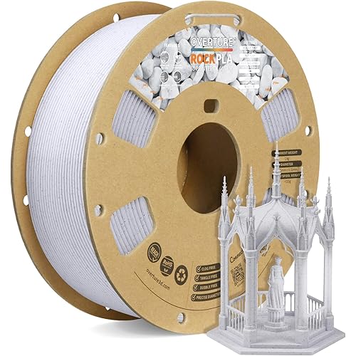 OVERTURE Rock PLA Filament 1.75mm, Marble PLA 3D Printer Filament 1kg Spool (2.2lbs), Dimensional Accuracy +/- 0.02 mm, Fit Most FDM Printer (Rock White)