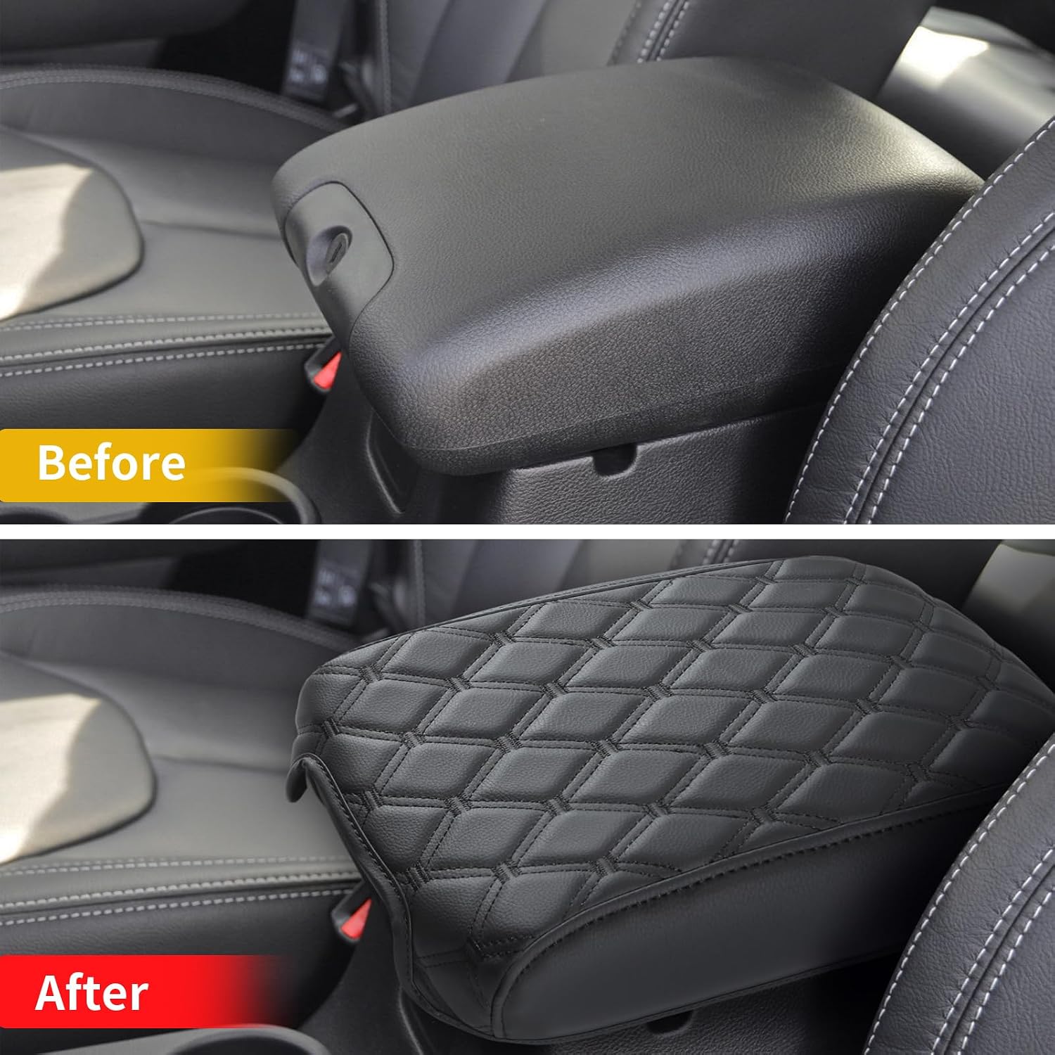 GIANT PANDA Custom Center Console Cover Fit Jeep Wrangler 2/4 Door JK Sahara Sport Rubicon Unlimited 2011-2017,Waterproof Faux Leather Armrest Console Cover - Full Protection - Black