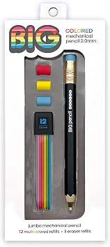 SNIFTY BIG Colored Mechanical Pencil Set - 1 Pencil + 12 Assorted Color Refill Leads + 3 Erasers