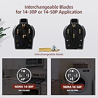 Vista 3 de AIDA Enchufe NEMA 14-30P y 14-50P, 30 y 50 amperios, 125 y 250 voltios, 3 polos de 4 cables, enchufe de ángulo de hoja recta de 4 clavijas