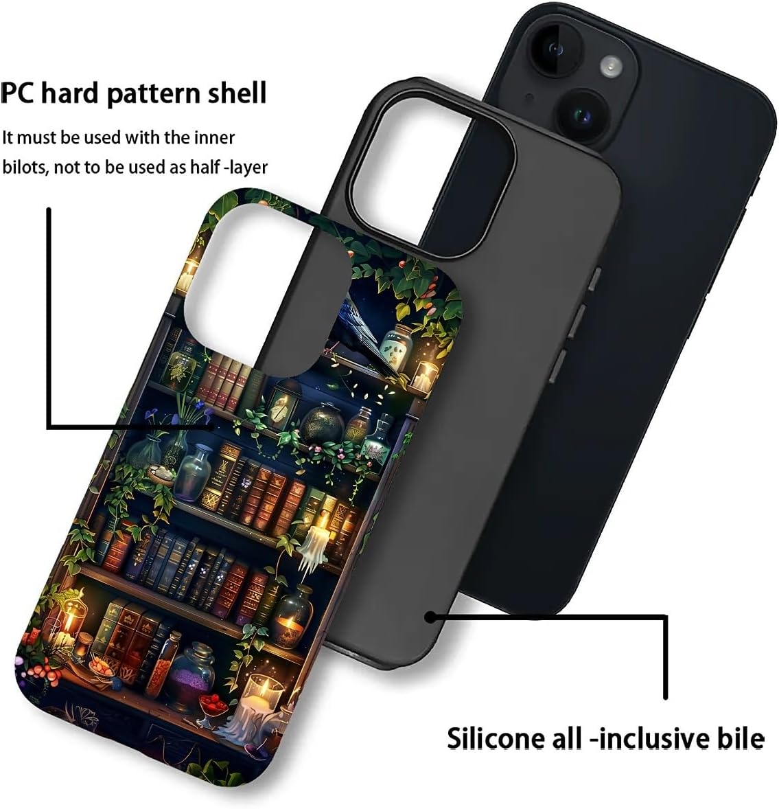 DAIZAG Compatible with iPhone 14 iPhone 13 Case,Book Lover Bookshelf Full Pattern Plastic Soft TPU Shockproof Protection Double Protection Corner Case