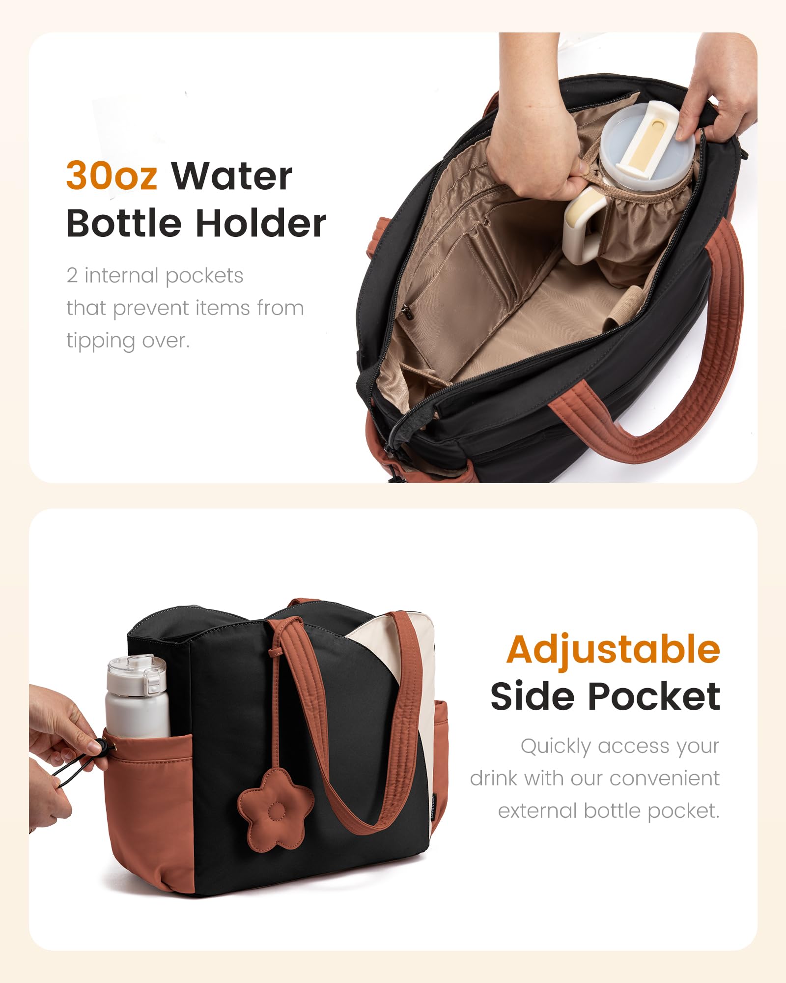 Bolsa de mano para mujer, bolsas de trabajo acolchadas con cremallera para viajes diarios a la universidad, bolsas de mano para profesores y enfermeras con funda para laptop 5