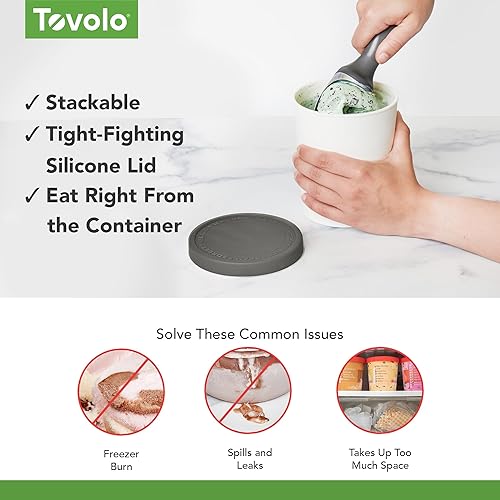 Miniatura 3 de Tovolo Sweet Treat, Recipiente reutilizable para helado casero, carbón, cubetas apilables de almacenamiento de 1 cuarto de galón con tapas de