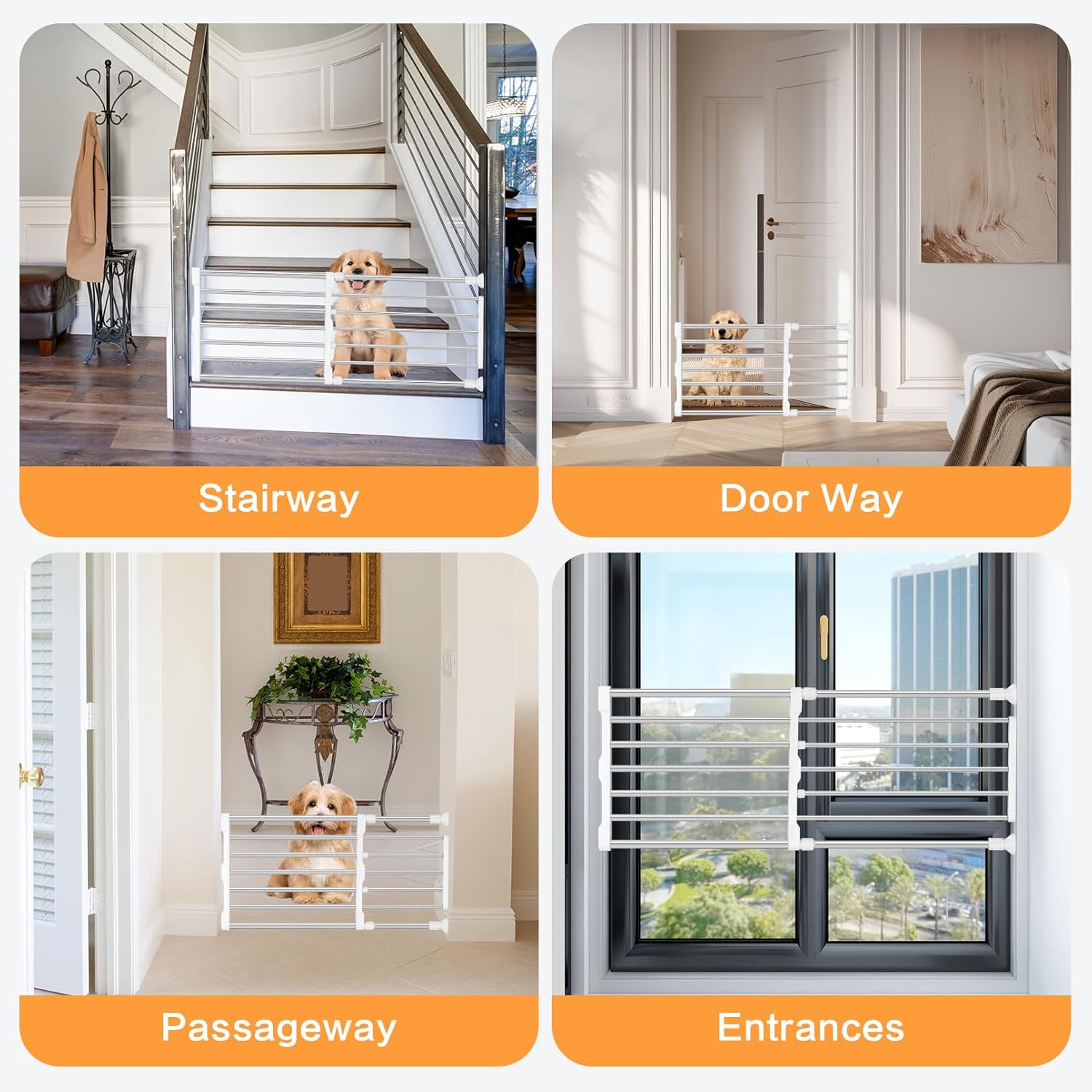 Maerd Short Dog Gates for Doorways,Dog Gate to Step Over,Retractable Puppy Gate for Stairs Indoor with Door,15.7Inch Doggy Gate,Silver and White Pet GATE (Silver, 29''-38'' W, 15'' H)