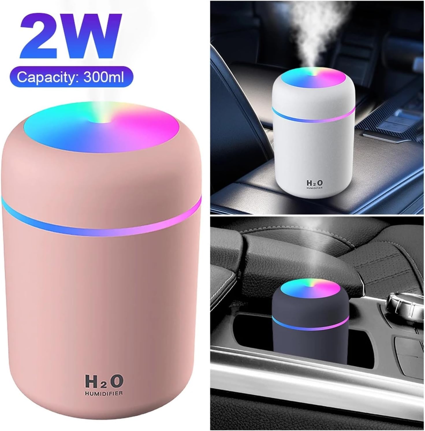 300ml USB Home Purifier Humidifier with Colorful Lights - Portable Cool Mist Sprayer for Bedroom, Home, and Car(4)