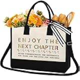 Retirement Gift for Women Tote Bag - Enjoy the Next Chapter Canvas Handbag with Zipper Reusable Coworker Leaving Retired Appreciation Graduation Mother's Day Farewell Gifts for Colleagues Teacher Mom