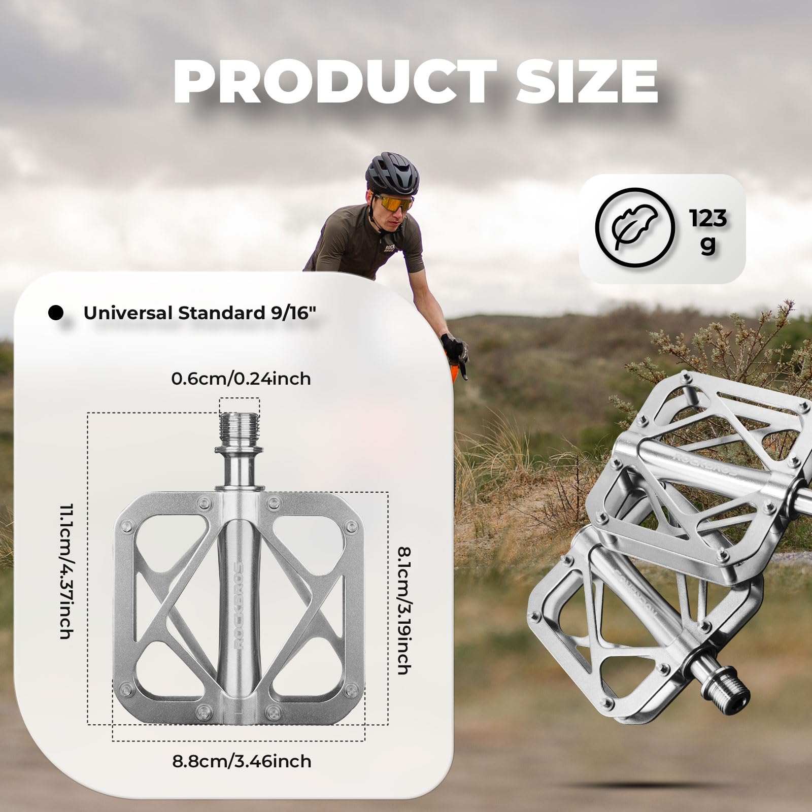 ROCKBROS Pedales Bicicleta Ultraligero, Pedales MTB de Aleación de Titanio Plataforma Grande 9/16” para Bicicleta de Montaña y Carretera BMX